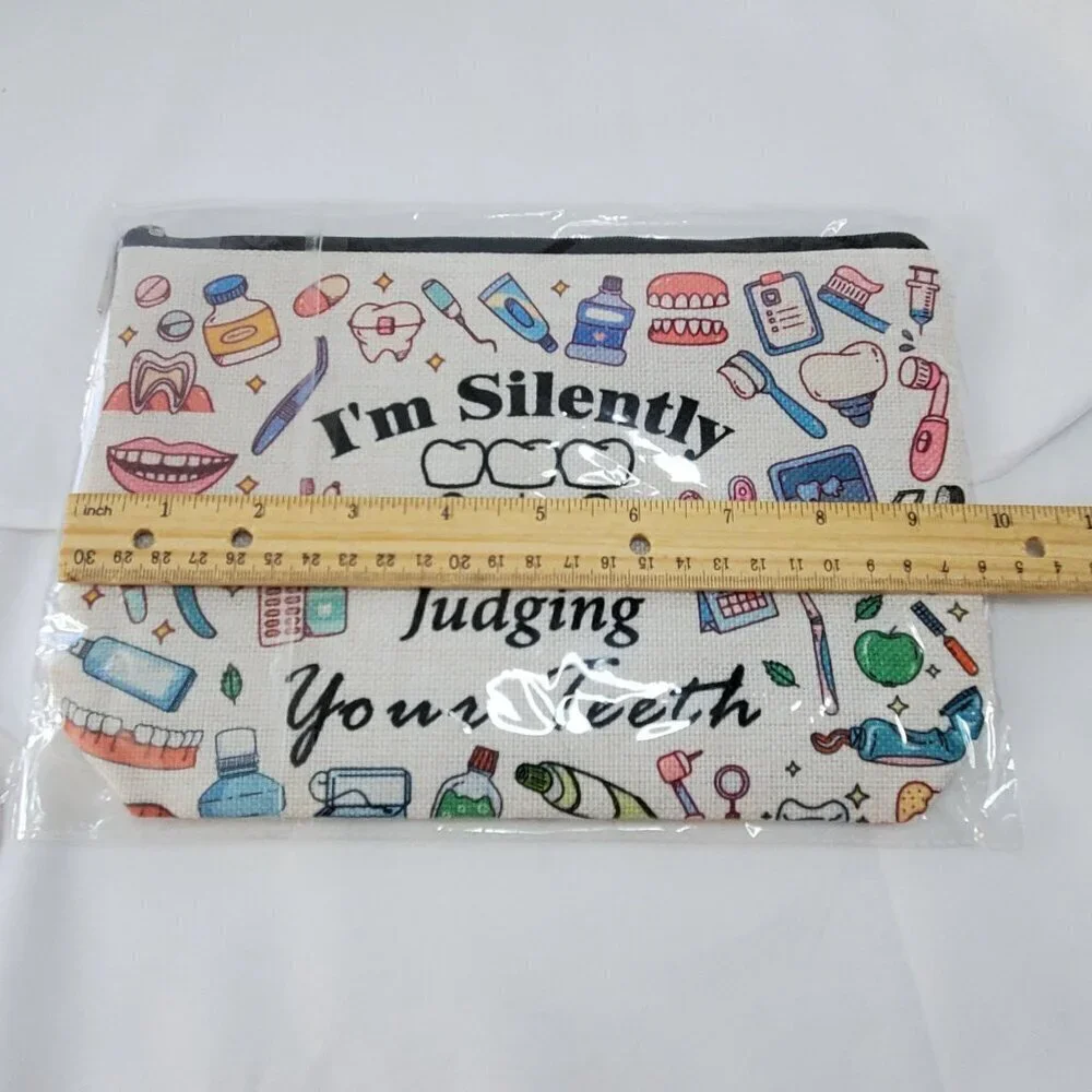 Dental-Themed Cosmetic Bag Canvas Zipper Pouch 